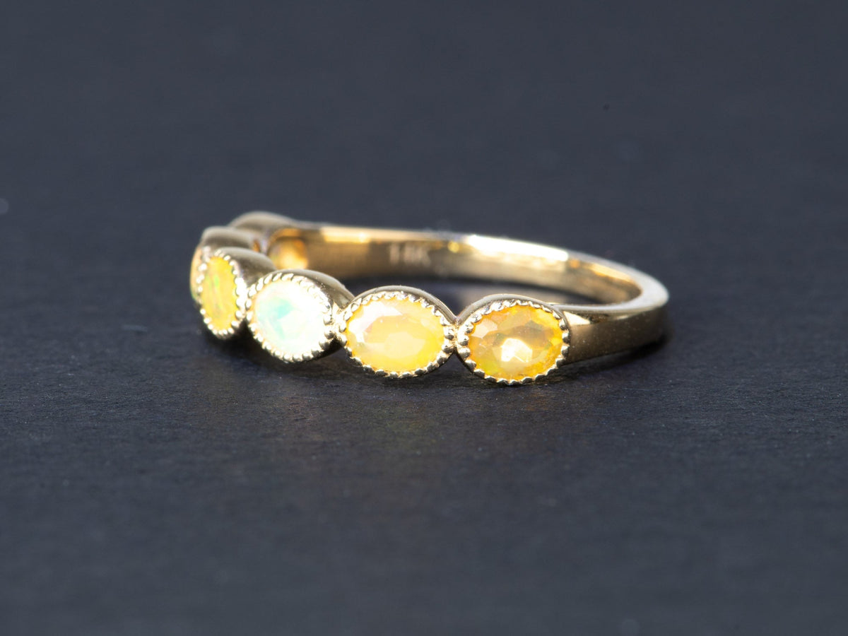 Oval Ethiopian Opal Milgrain Bezel Set Wedding Band 14K Gold AD1796 Aurora Designer