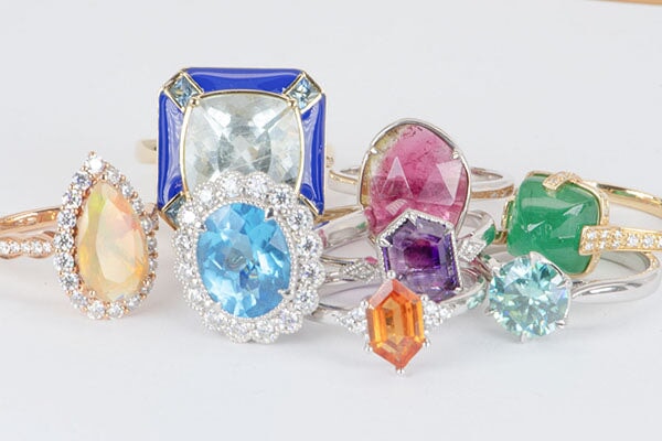 7.32ct Galaxy Aquamarine with Teal Sapphire and Enamel Halo 9K Gold Engagement Ring R6538 Aurora Designer