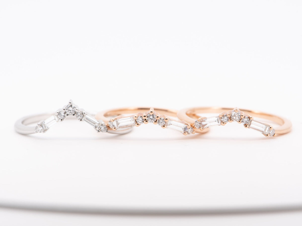 Baguette Round Diamond 14K Gold Crown Wedding Band AD1852 Aurora Designer