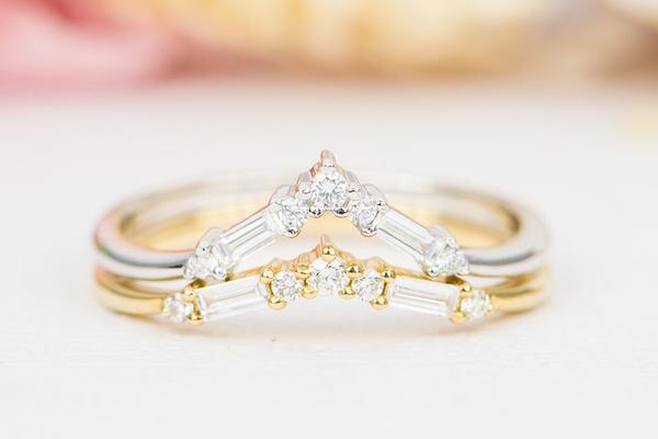 Baguette Round Diamond 14K Gold Crown Wedding Band AD1852 Aurora Designer