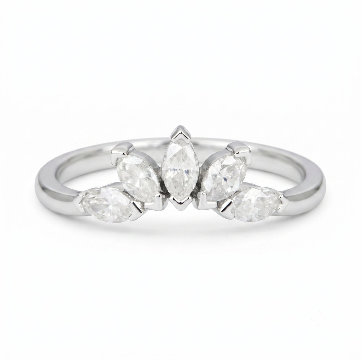 Five Marquise Milky White Diamond Crown Ring 14K White Gold AD1881-2 Closeout