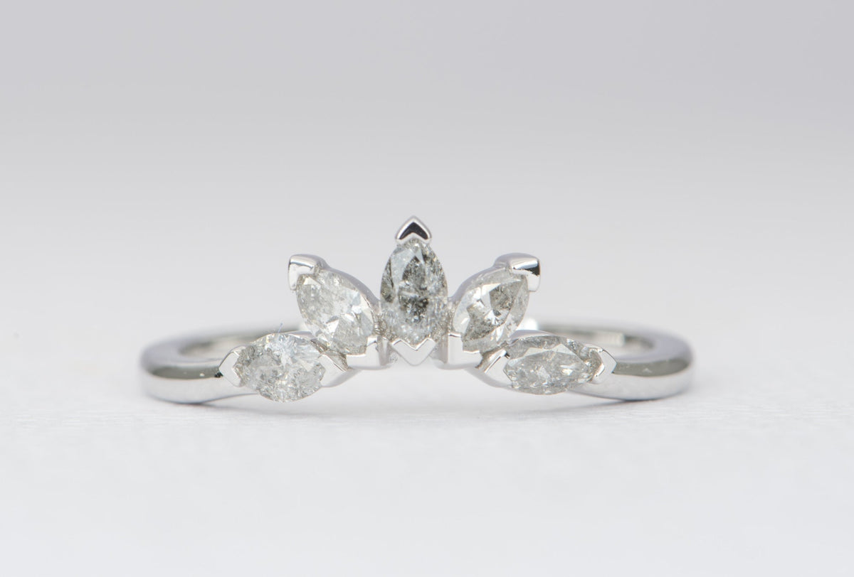 Five Marquise Salt and Pepper Diamond 14K Gold Wedding Band AD1881 Closeout