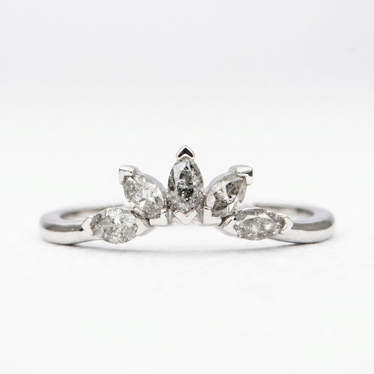 Five Marquise Salt and Pepper Diamond 14K Gold Wedding Band AD1881 Closeout
