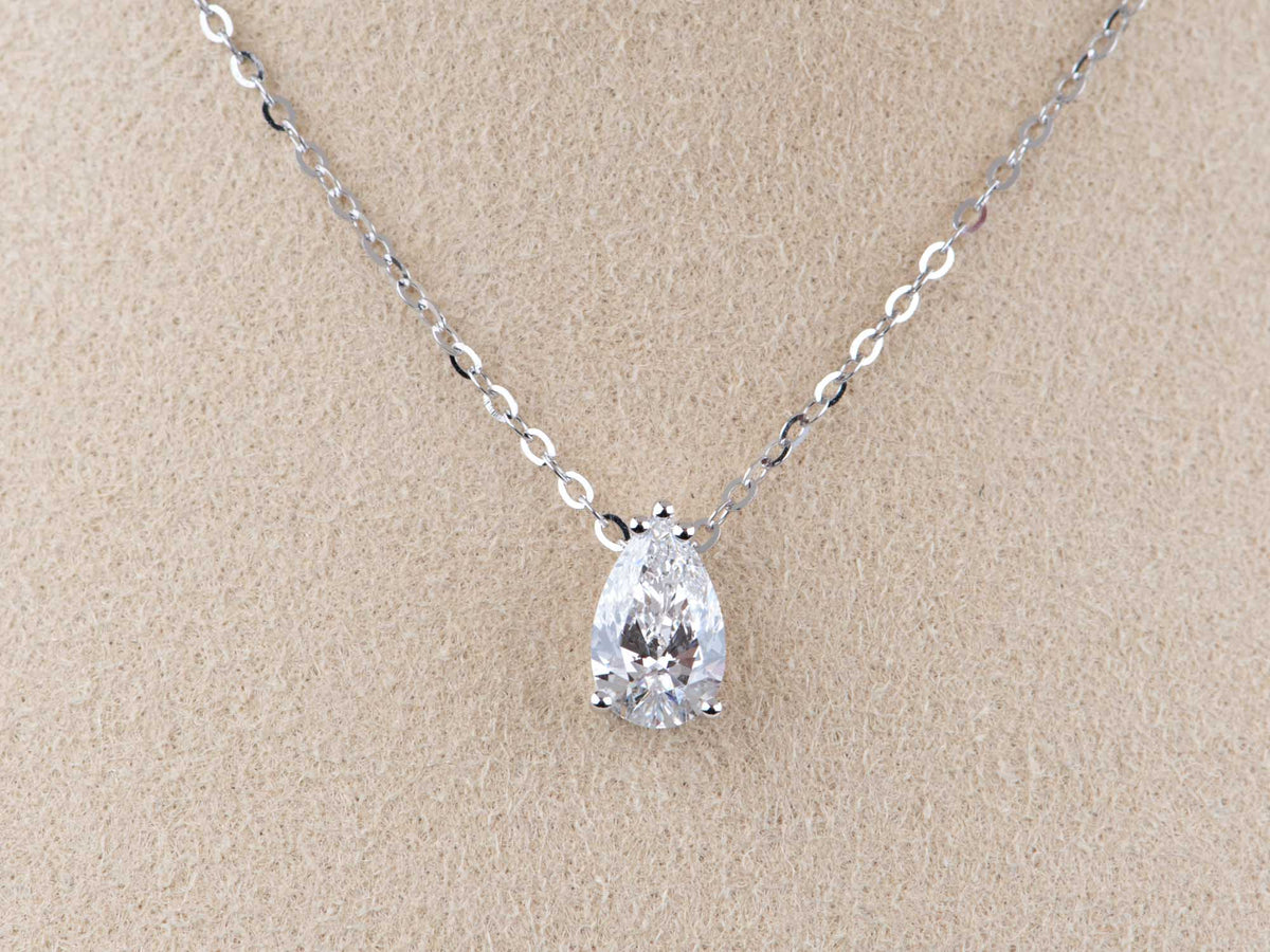 1ct Pear-Shape Lab Diamond Pendant Necklace 14K White Gold with Chain R4674 Aurora Designer