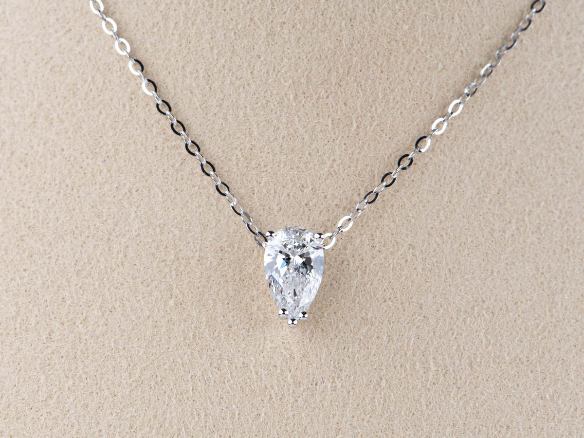 1ct Pear-Shape Lab Diamond Pendant Necklace 14K White Gold with Chain R4674 Aurora Designer