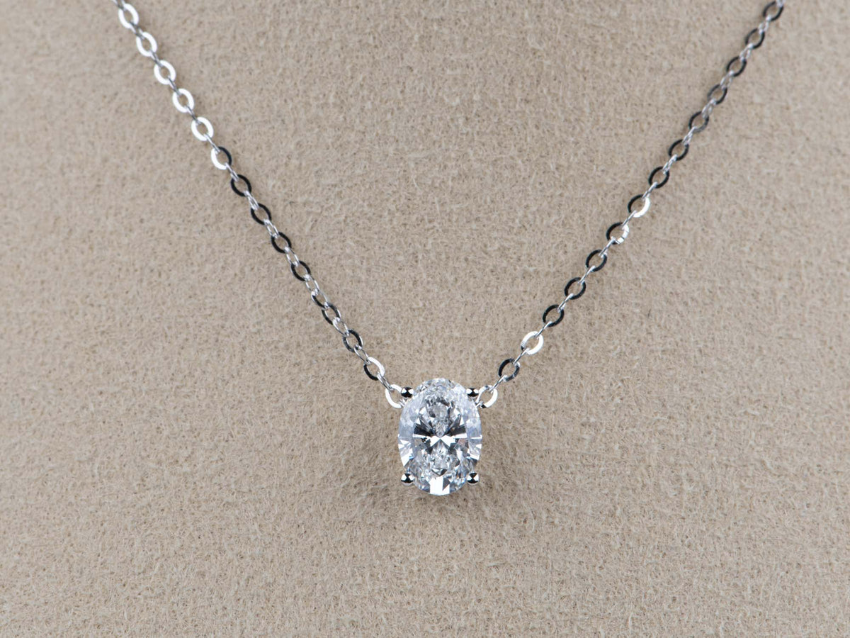 1ct Oval-Shape Lab Diamond Pendant Necklace 14K White Gold with Chain R4675 Aurora Designer
