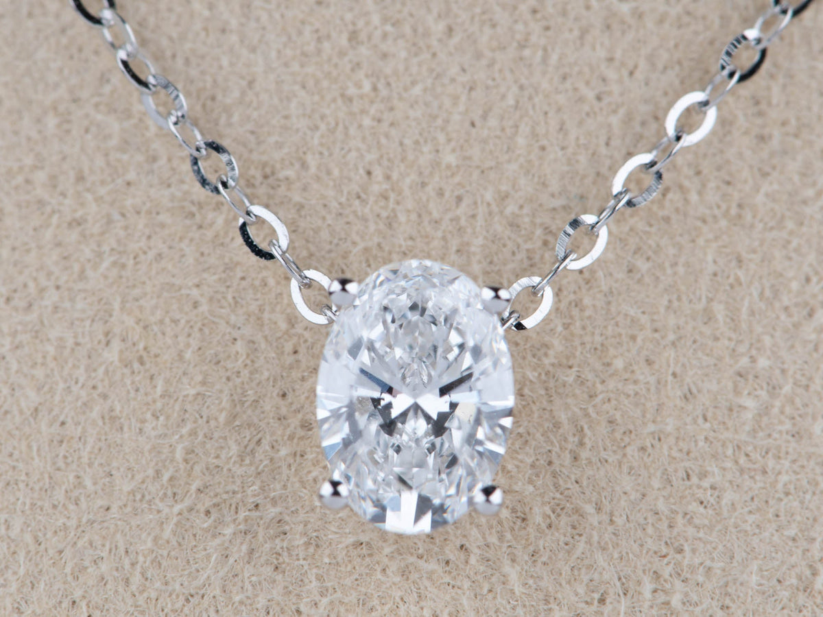 1ct Oval-Shape Lab Diamond Pendant Necklace 14K White Gold with Chain R4675 Aurora Designer
