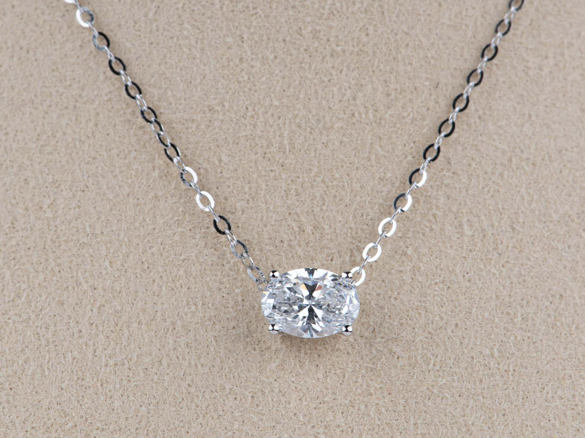1ct Oval-Shape Lab Diamond Pendant Necklace 14K White Gold with Chain R4675 Aurora Designer