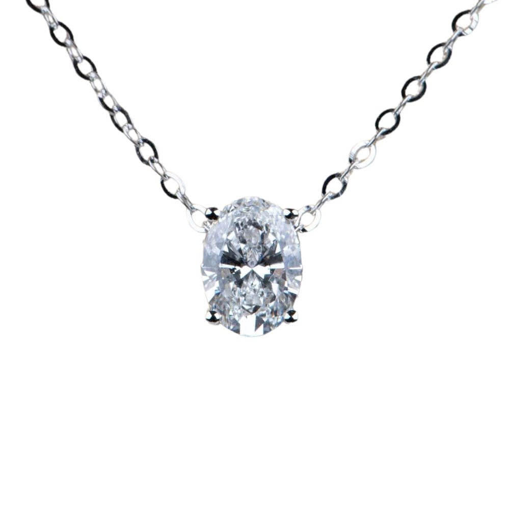 1ct Oval-Shape Lab Diamond Pendant Necklace 14K White Gold with Chain R4675 Aurora Designer