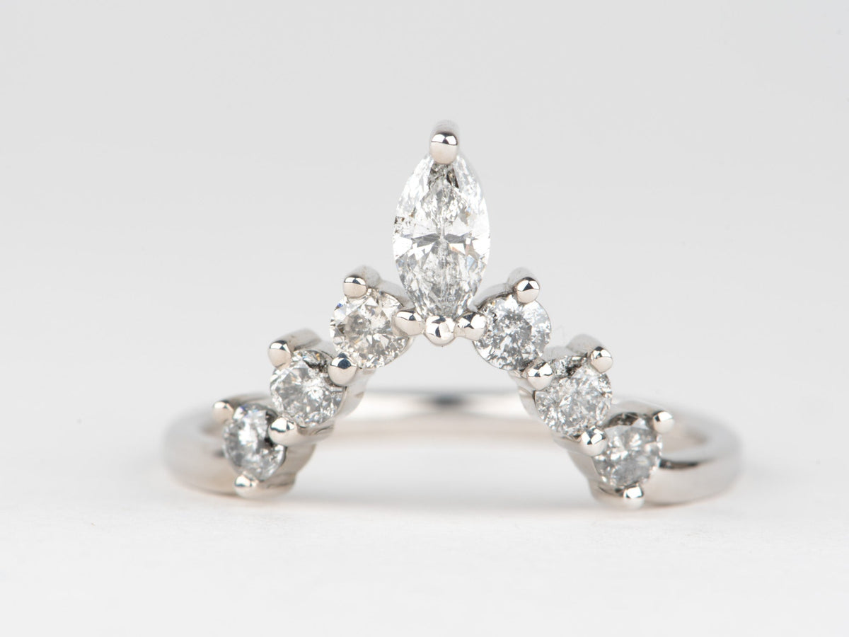Marquise Round Salt and Pepper Diamond Wedding Band 14K Gold Unique Crown Sunburst Medium AD1925G Aurora Designer