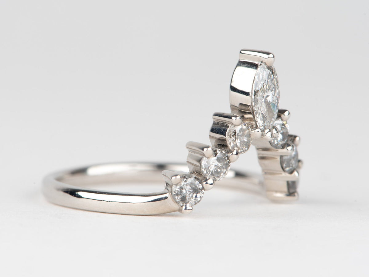 Marquise Round Salt and Pepper Diamond Wedding Band 14K Gold Unique Crown Sunburst Medium AD1925G Aurora Designer