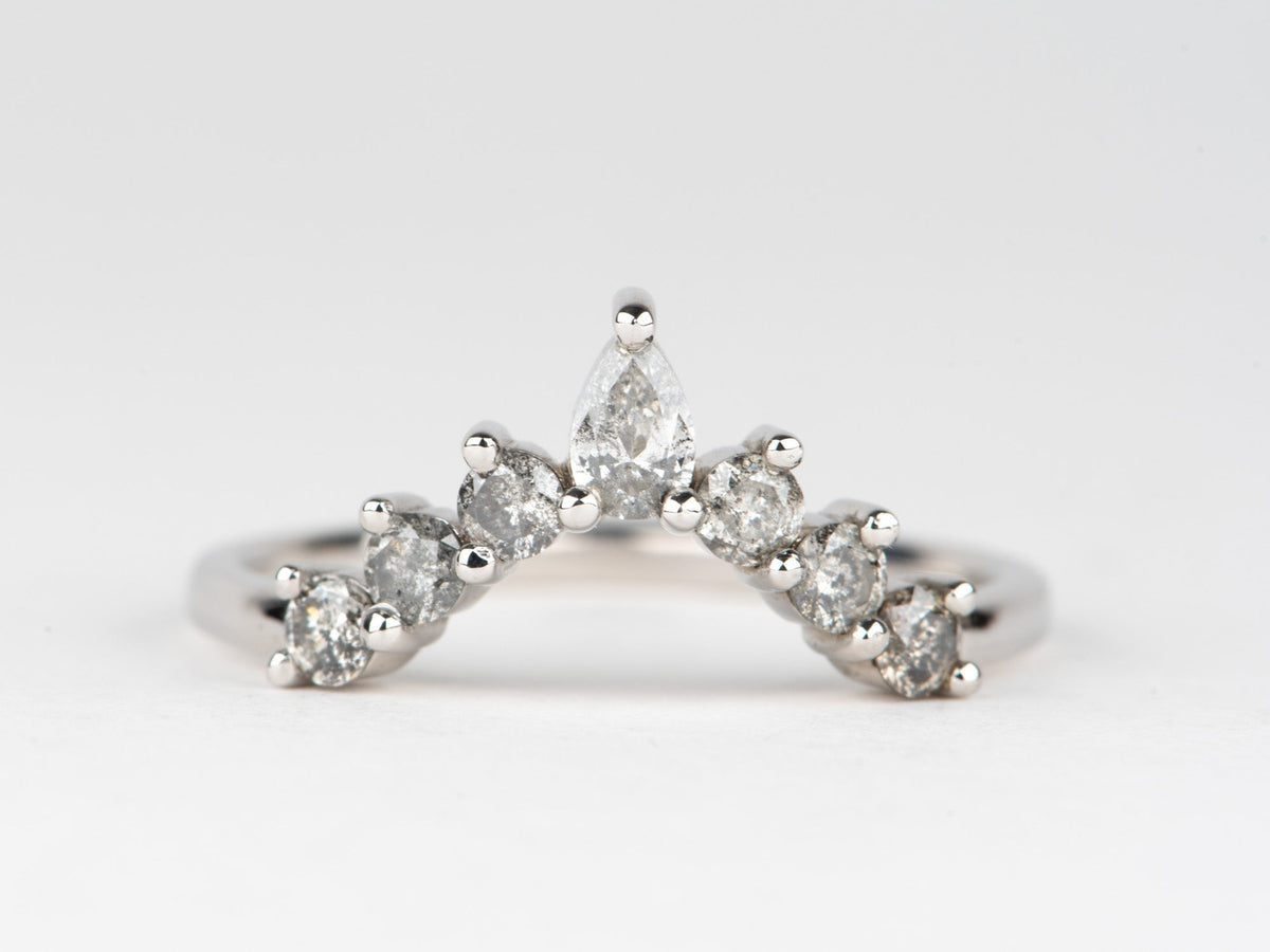 Salt and Pepper Diamond Curve Crown Wedding Band 14K White Gold Beautiful Sunburst Designer Style AD1926G Aurora Designer