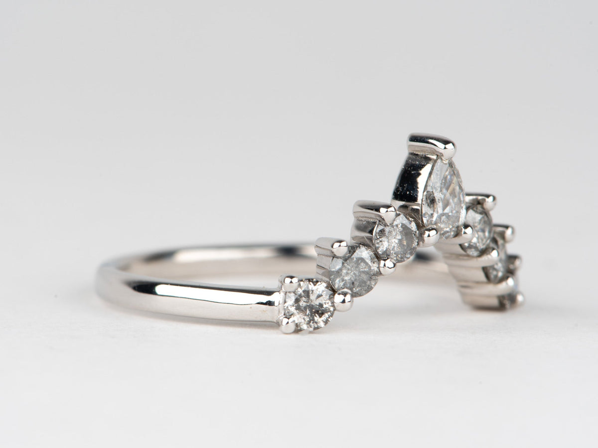 Salt and Pepper Diamond Curve Crown Wedding Band 14K White Gold Beautiful Sunburst Designer Style AD1926G Aurora Designer