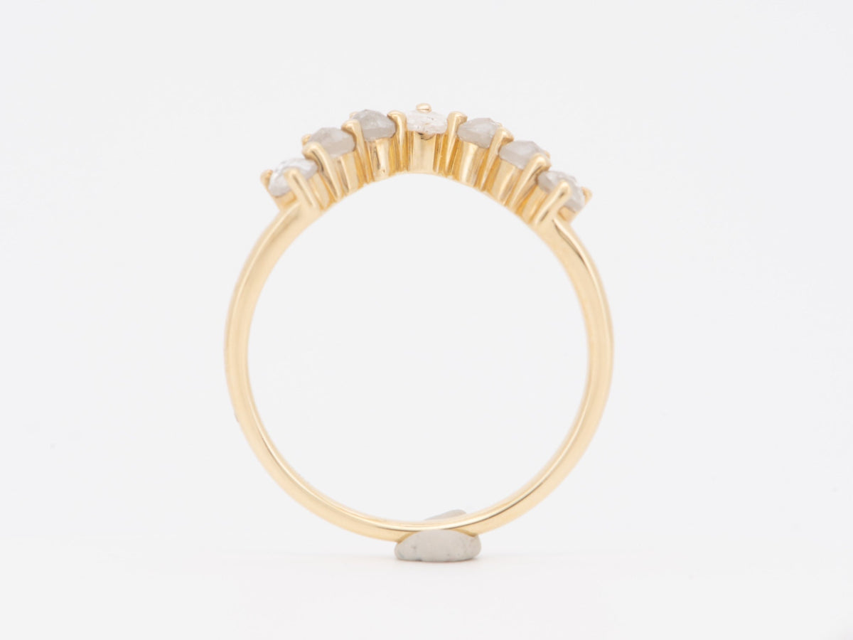 Opalescent Fancy White Diamond Chevron Wedding Band 14K Yellow Gold Crown Sunburst Designer Stylish AD1926W Aurora Designer