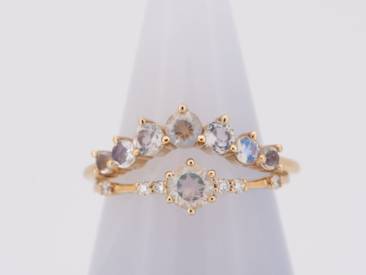 Rainbow Moonstone 14K Gold Wedding Band Curve Crown Tiara Ring Stacking Rings Stackable AD1942M Aurora Designer