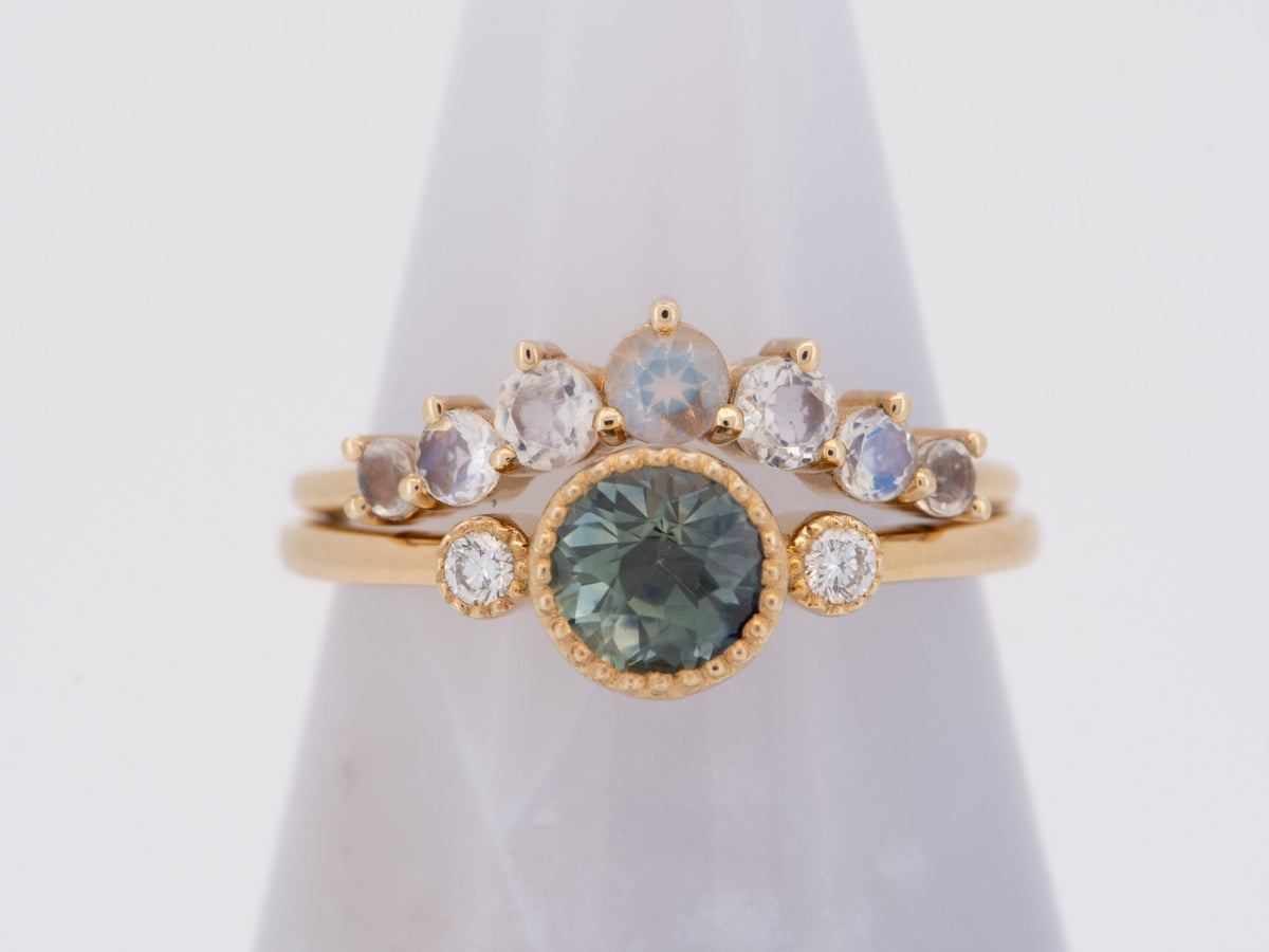 Rainbow Moonstone 14K Gold Wedding Band Curve Crown Tiara Ring Stacking Rings Stackable AD1942M Aurora Designer
