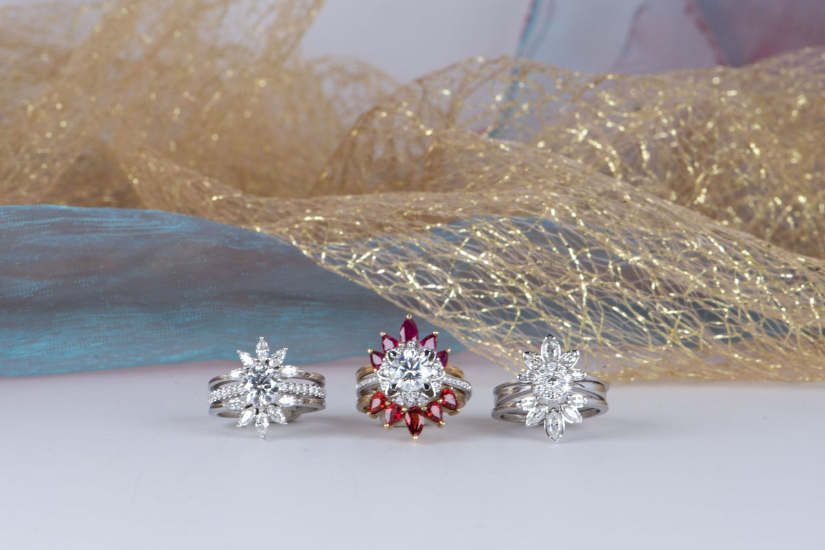 One-Carat Moissanite Unique Engagement Ring 14K White Gold AD1554 Aurora Designer