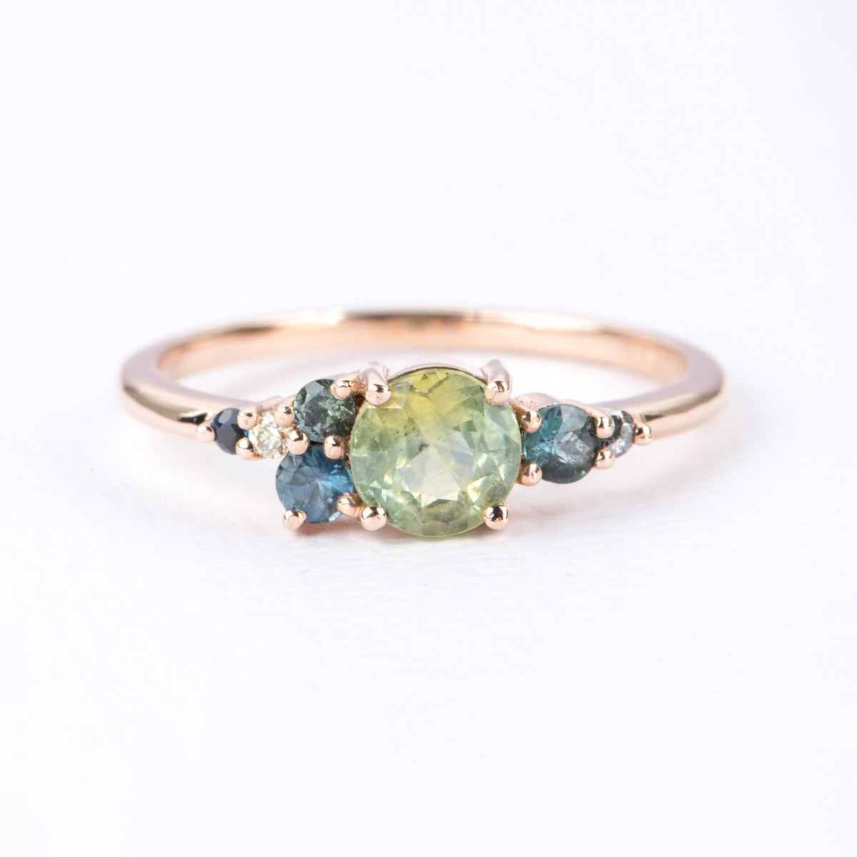 Montana Sapphire and Diamond Cluster Ring 14K Rose Gold AD2064-7 Aurora Designer