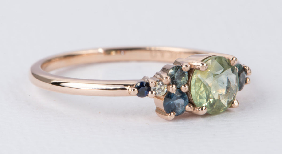 Montana Sapphire and Diamond Cluster Ring 14K Rose Gold AD2064-7 Aurora Designer