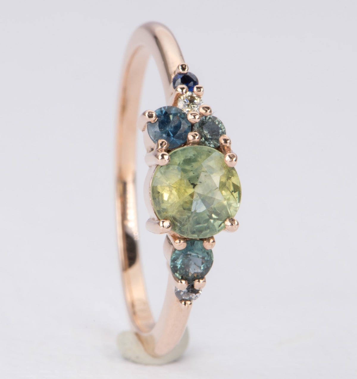 Montana Sapphire and Diamond Cluster Ring 14K Rose Gold AD2064-7 Aurora Designer