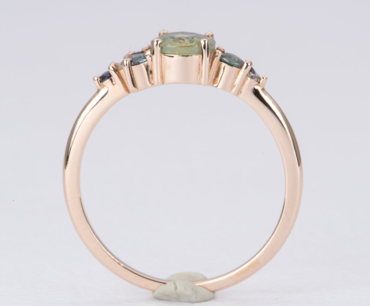 Montana Sapphire and Diamond Cluster Ring 14K Rose Gold AD2064-7 Aurora Designer