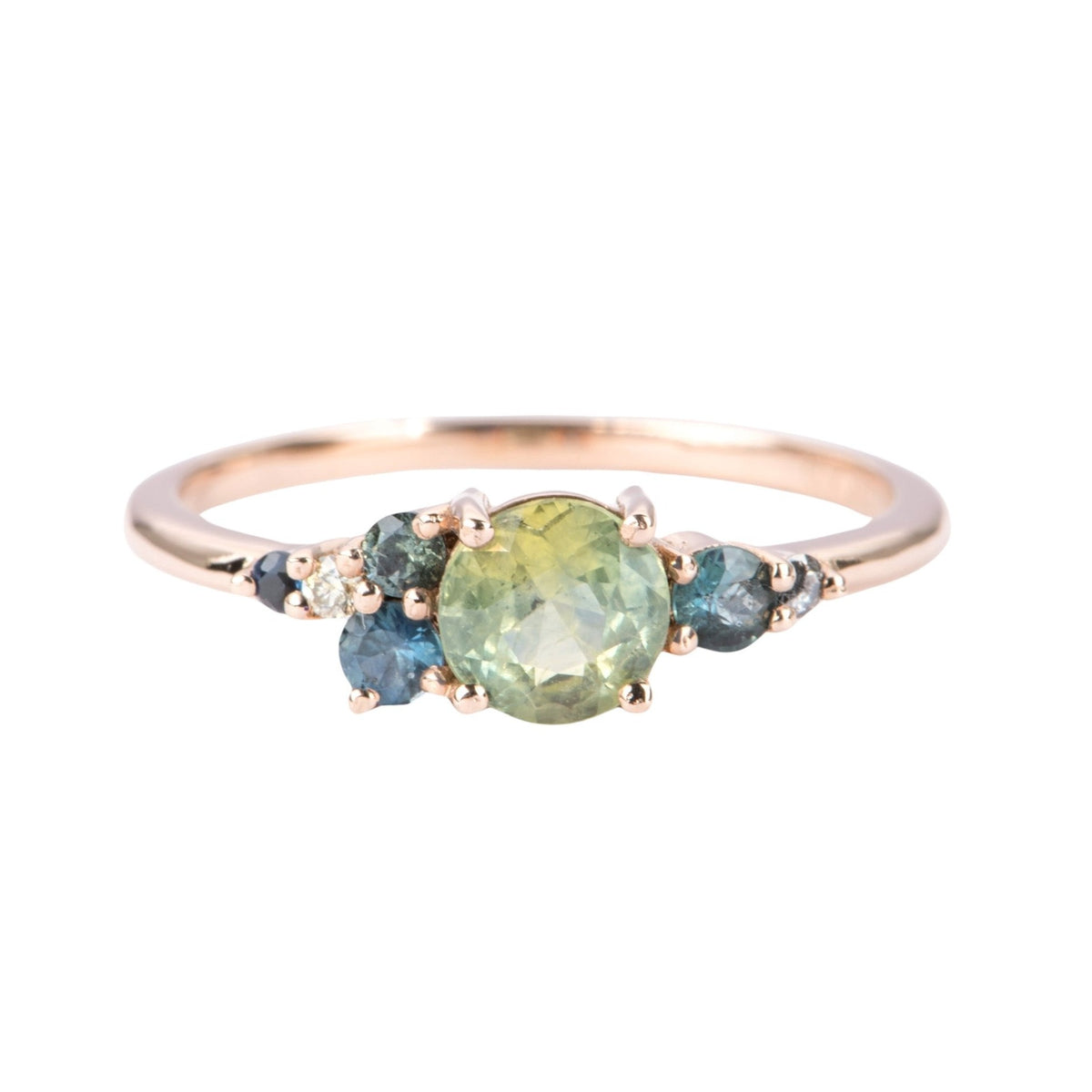 Montana Sapphire and Diamond Cluster Ring 14K Rose Gold AD2064-7 Aurora Designer