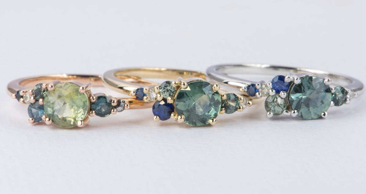 Montana Sapphire and Diamond Cluster Ring 14K Gold AD2064-9 Aurora Designer