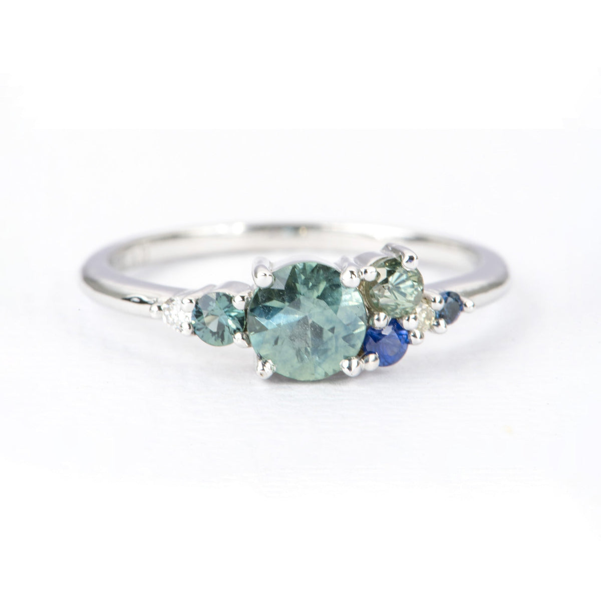 Montana Sapphire and Diamond Cluster Ring 14K White Gold AD2064-8 Aurora Designer