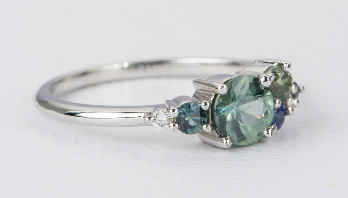 Montana Sapphire and Diamond Cluster Ring 14K White Gold AD2064-8 Aurora Designer