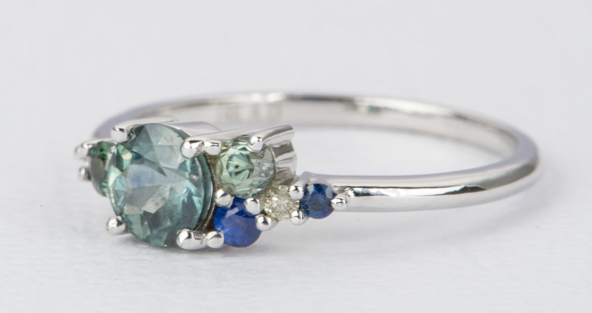 Montana Sapphire and Diamond Cluster Ring 14K White Gold AD2064-8 Aurora Designer