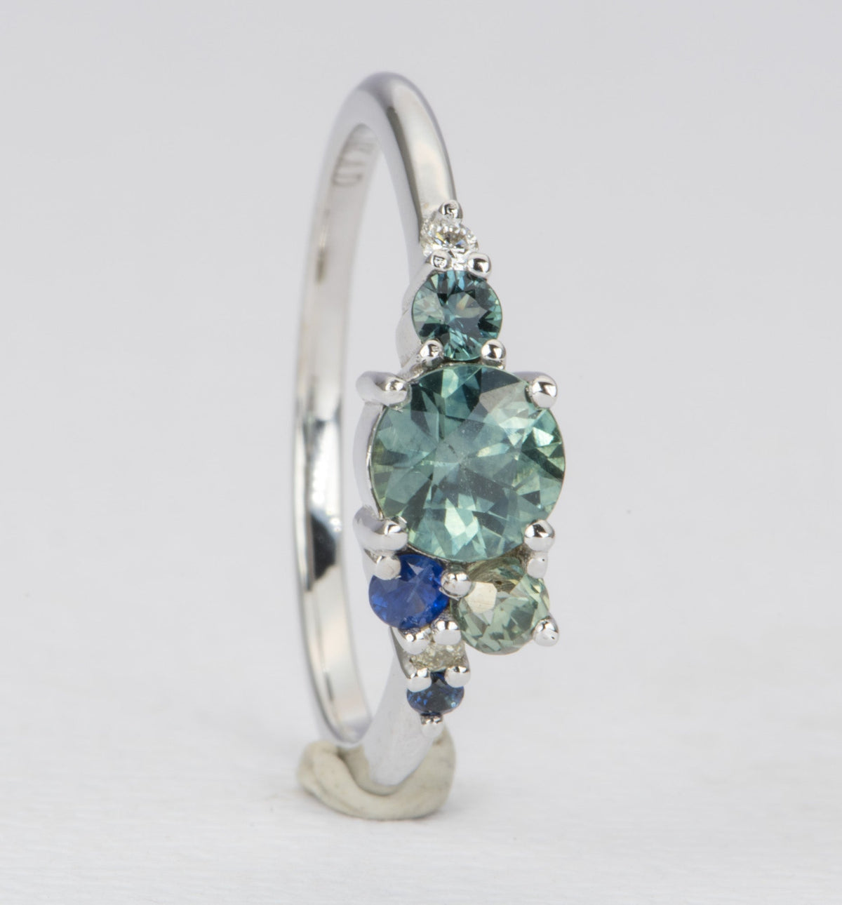 Montana Sapphire and Diamond Cluster Ring 14K White Gold AD2064-8 Aurora Designer