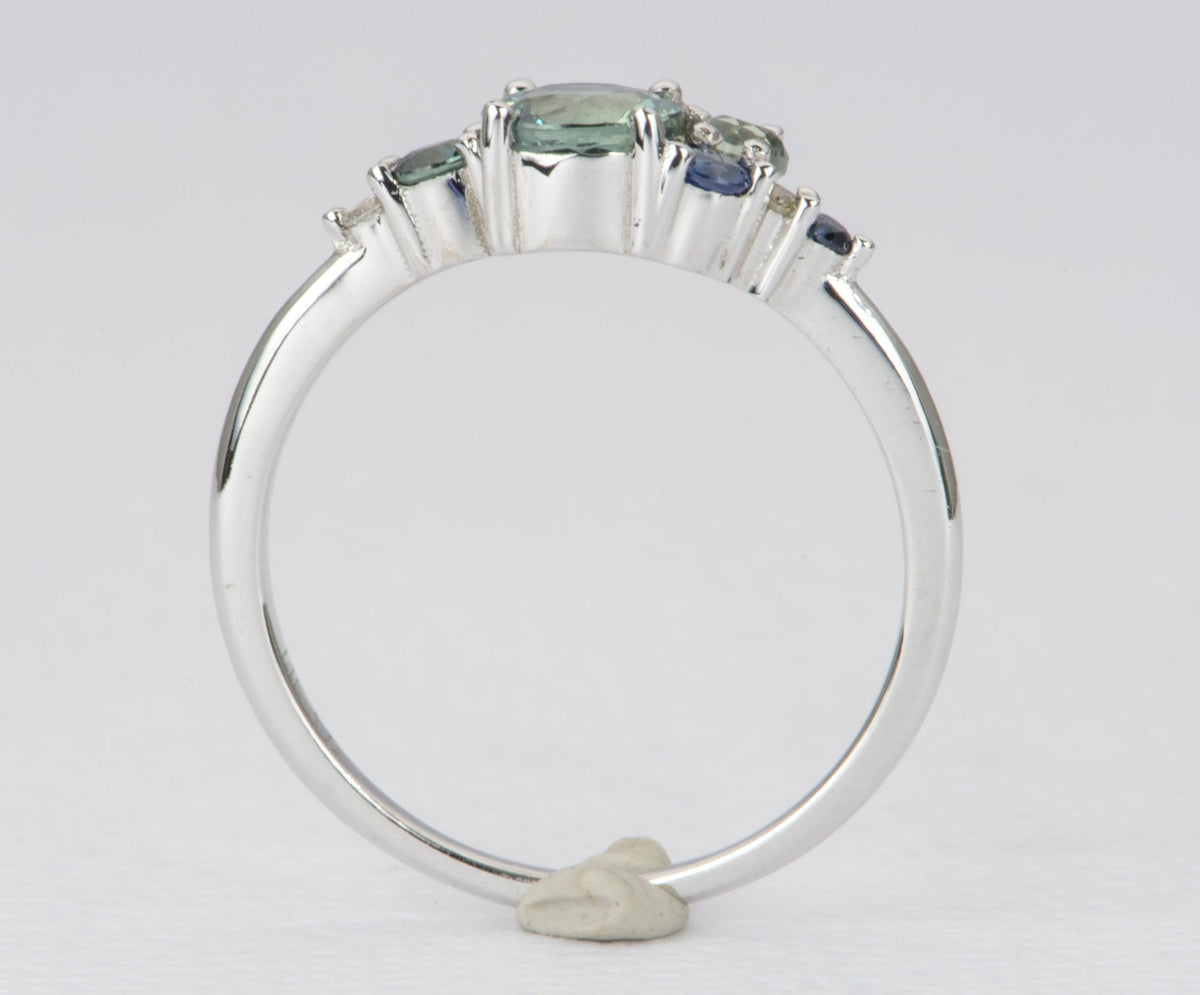 Montana Sapphire and Diamond Cluster Ring 14K White Gold AD2064-8 Aurora Designer