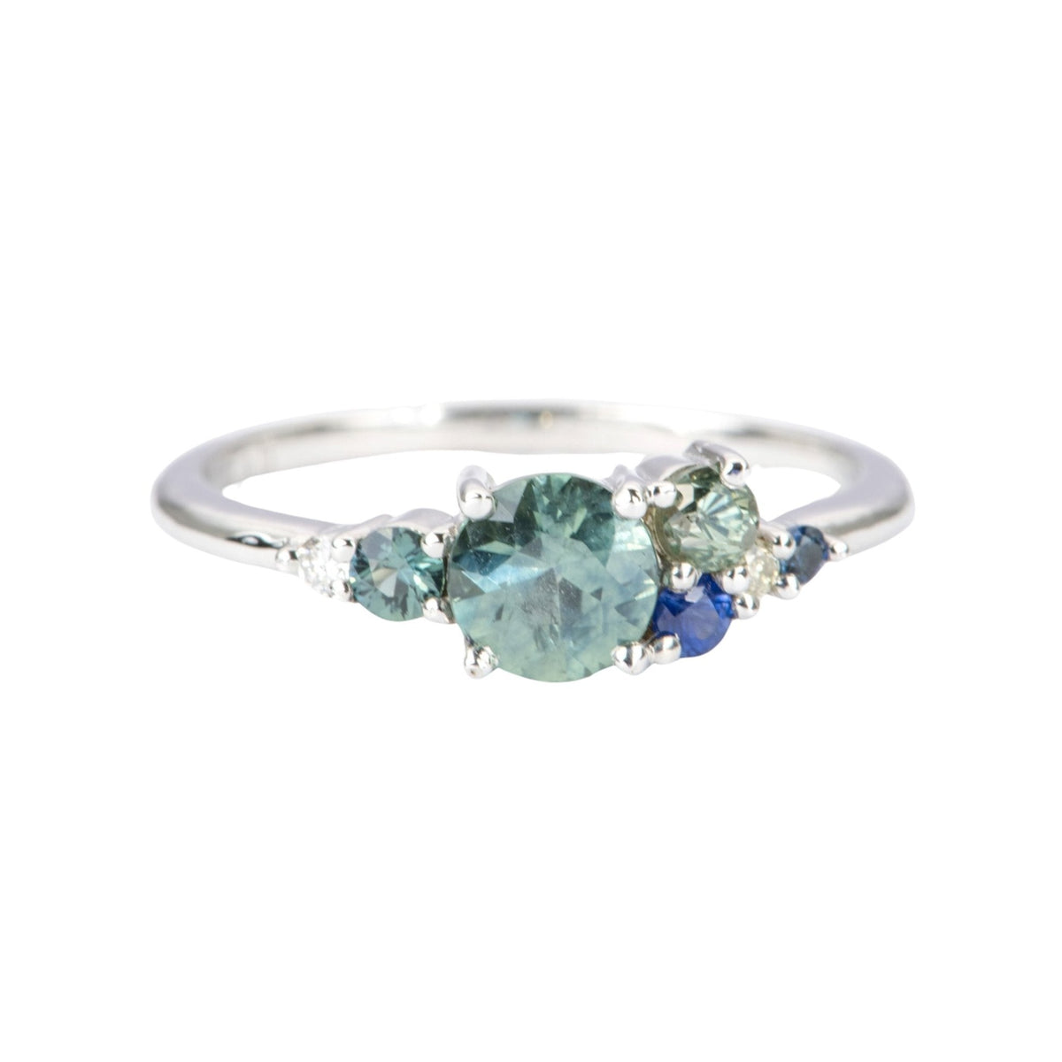 Montana Sapphire and Diamond Cluster Ring 14K White Gold AD2064-8 Aurora Designer