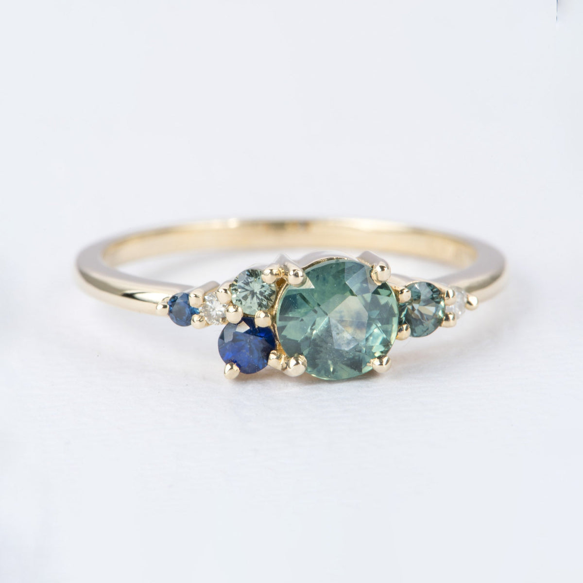 Montana Sapphire and Diamond Cluster Ring 14K Gold AD2064-9 Aurora Designer