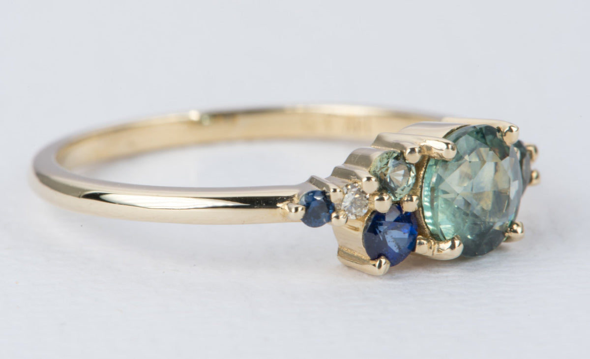 Montana Sapphire and Diamond Cluster Ring 14K Gold AD2064-9 Aurora Designer
