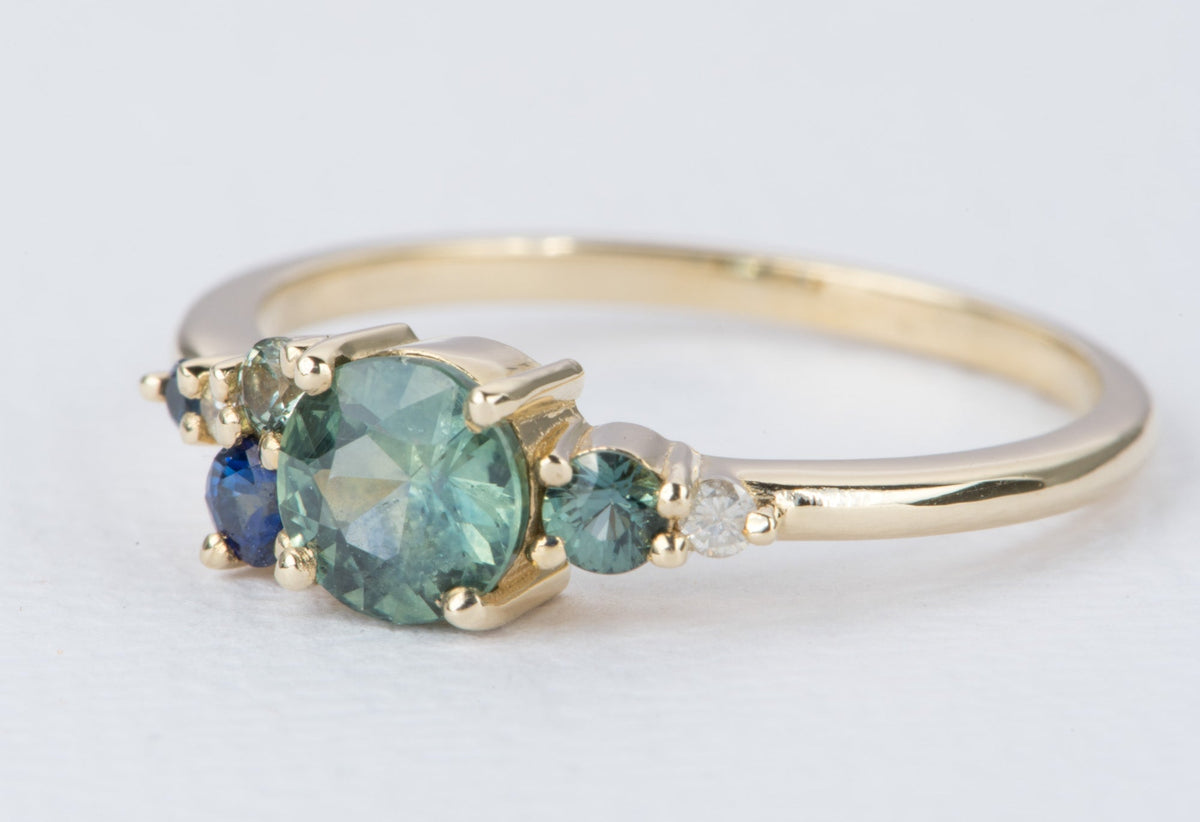 Montana Sapphire and Diamond Cluster Ring 14K Gold AD2064-9 Aurora Designer