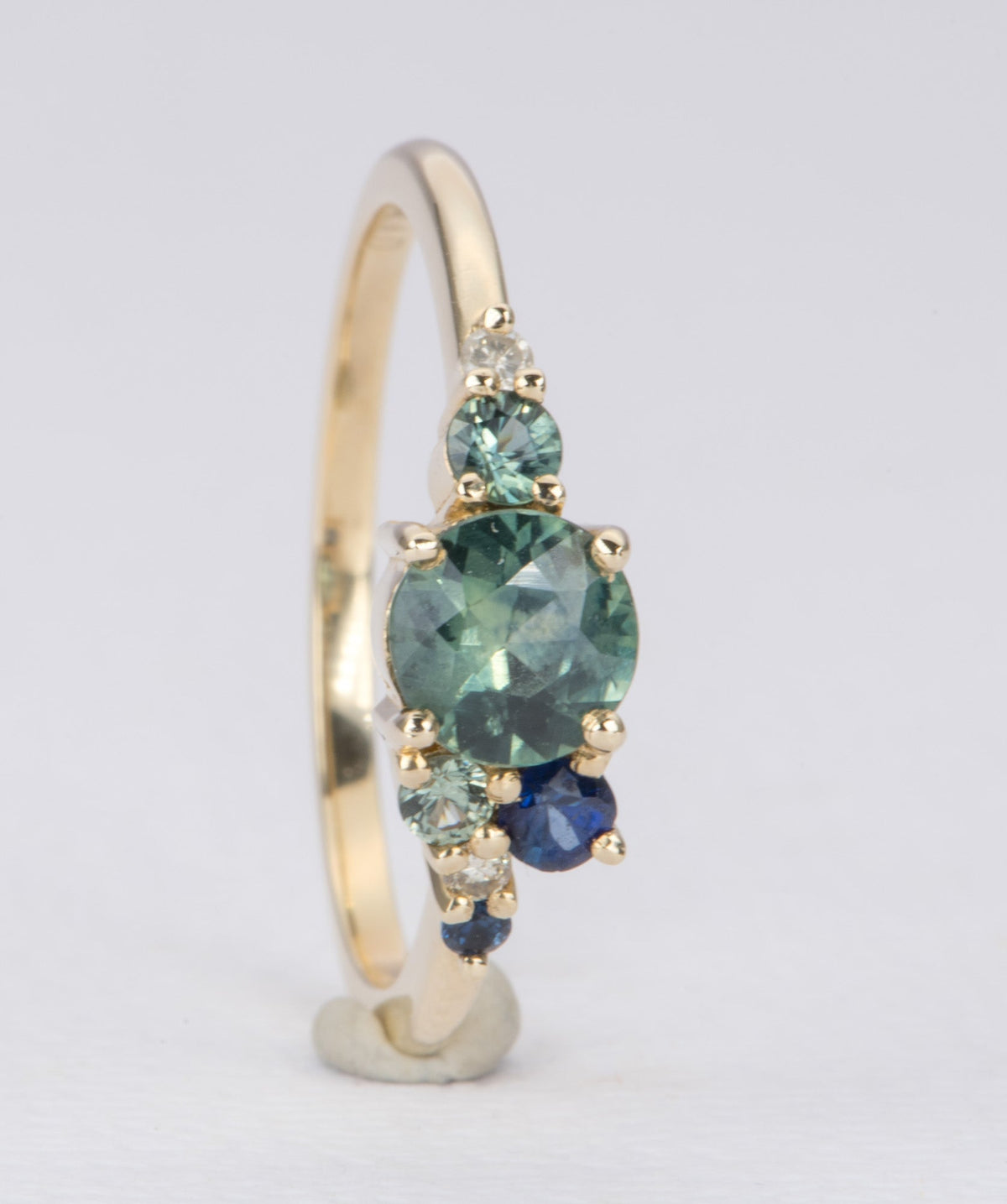 Montana Sapphire and Diamond Cluster Ring 14K Gold AD2064-9 Aurora Designer