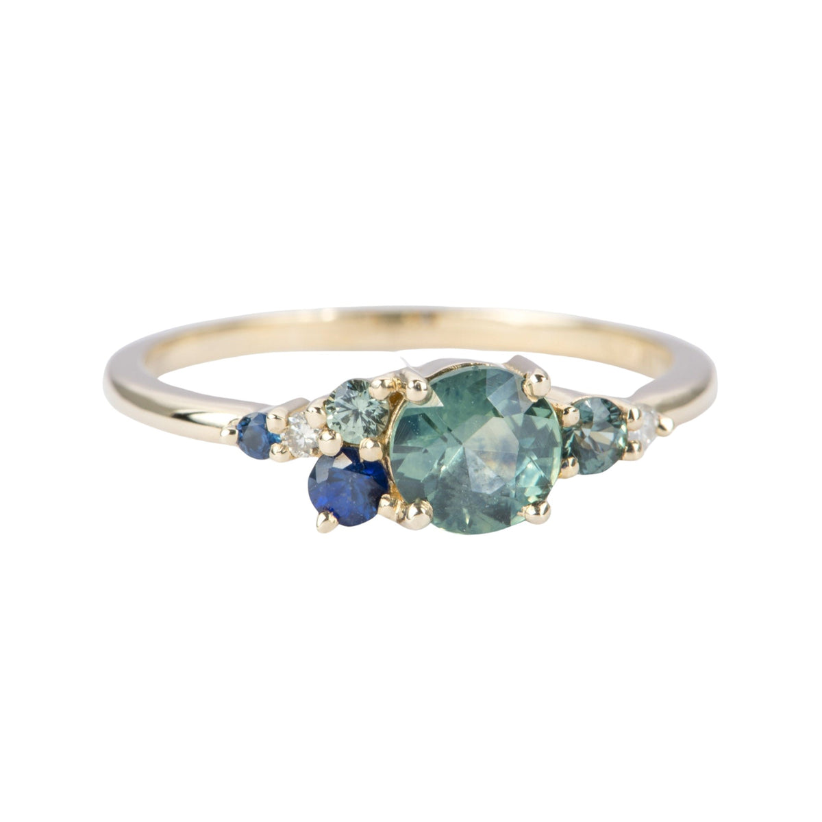 Montana Sapphire and Diamond Cluster Ring 14K Gold AD2064-9 Aurora Designer