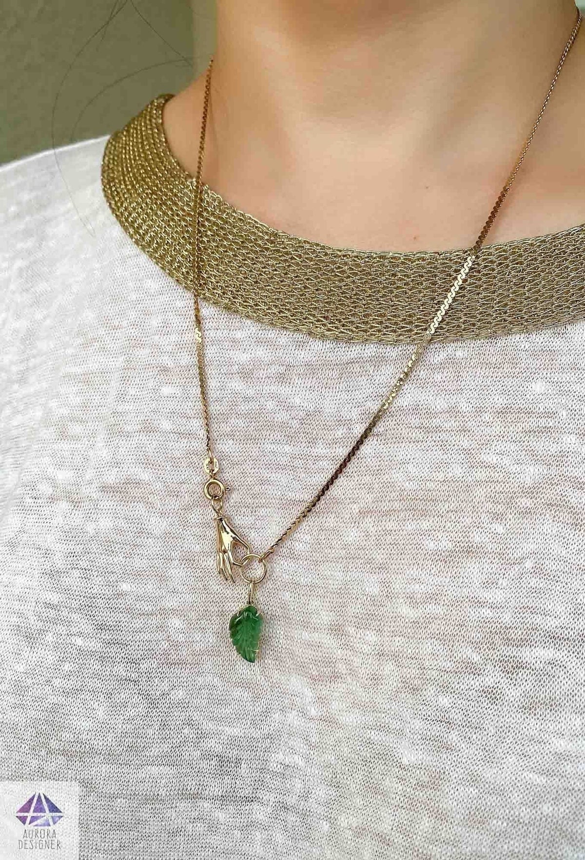 Push Gate Closure Mudra Hand Charm Holder Solid 14K Gold M4016 Aurora Designer