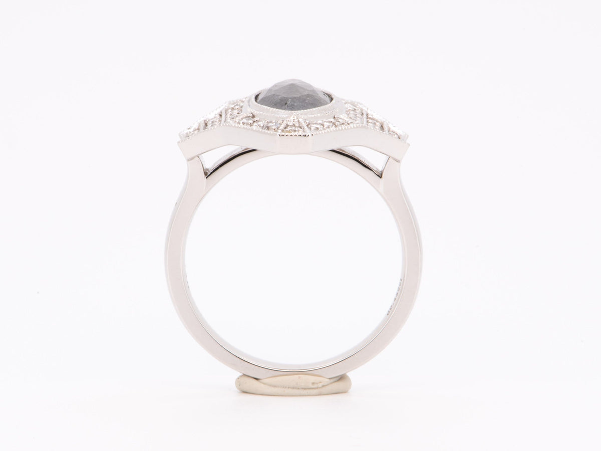 Statement Salt and Pepper Diamond with Halo Engagement Ring 14K White Gold Marquise AD2119 Aurora Designer
