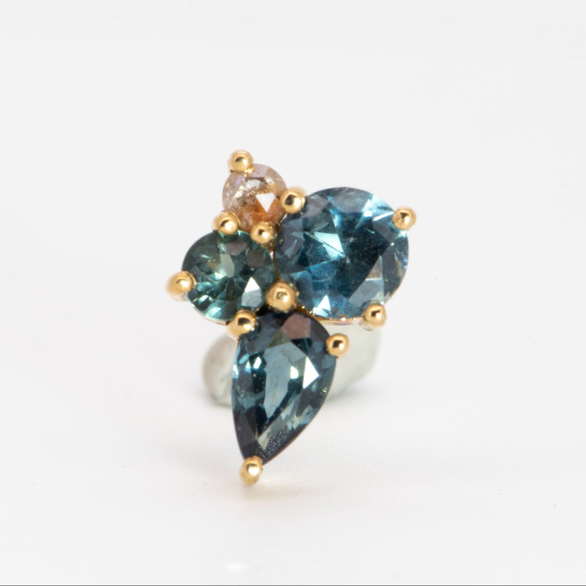 Teal Blue Sapphire Diamond Cluster Earrings 14K Gold AD2135 Aurora Designer