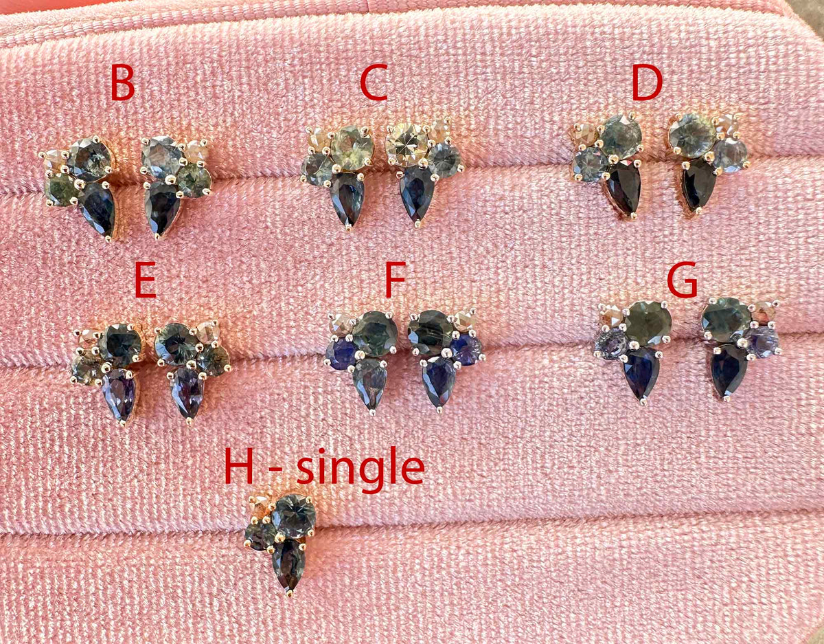 Teal Blue Sapphire Diamond Cluster Earrings 14K Gold AD2135 Aurora Designer