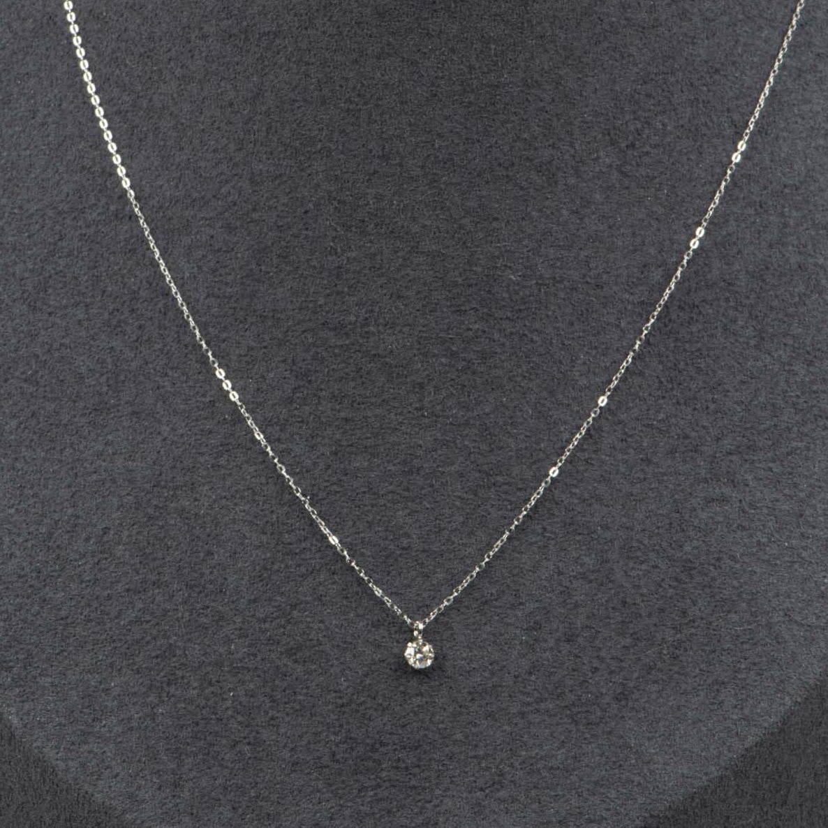 Diamond Necklace PT850 White Gold Prong Set Sparkly Full Cut Single Stone April Birthstone AD2286 Closeout