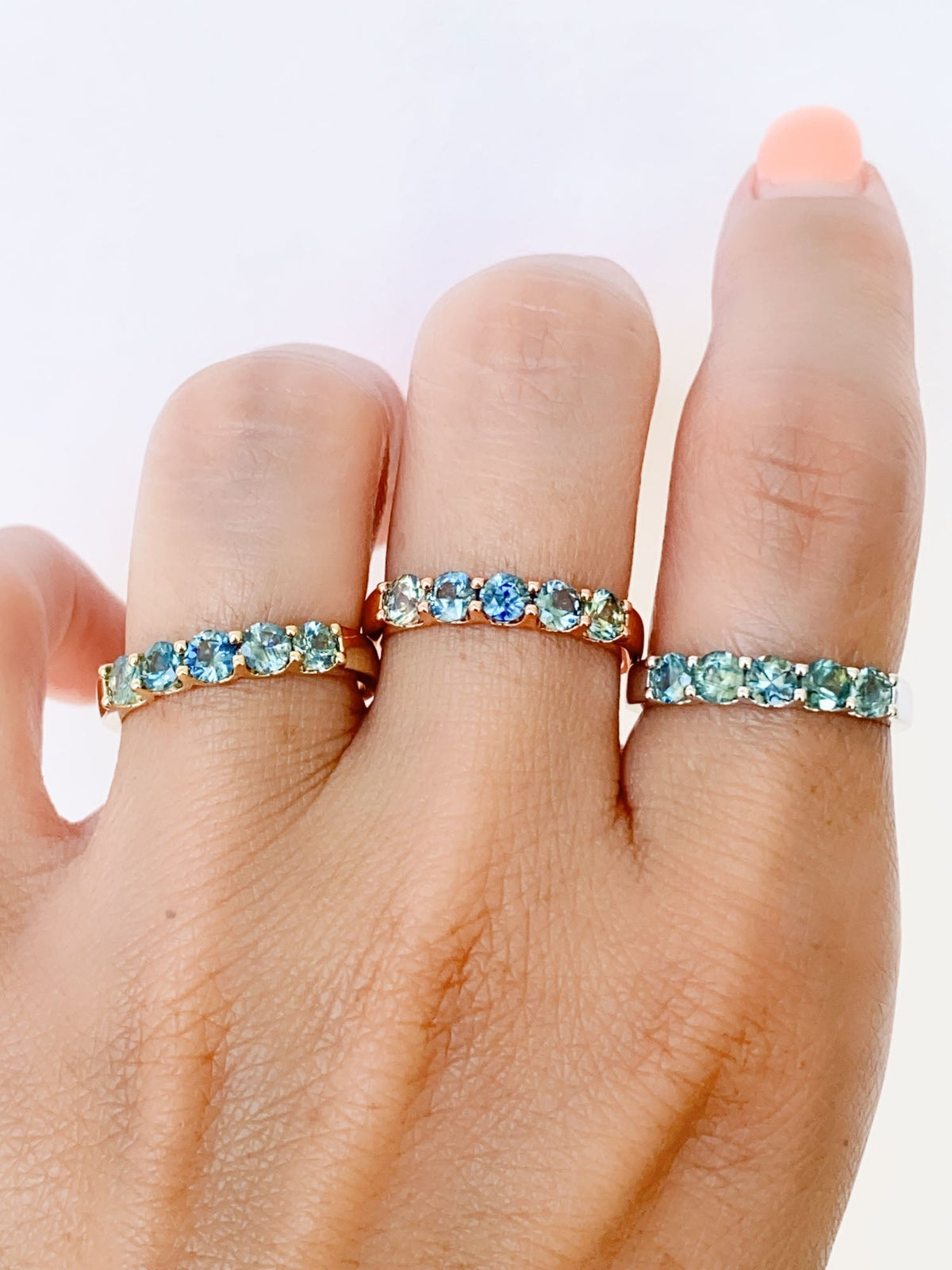 3.5mm Ombre Teal Sapphire 14K Gold Wedding Band AD2306 Aurora Designer