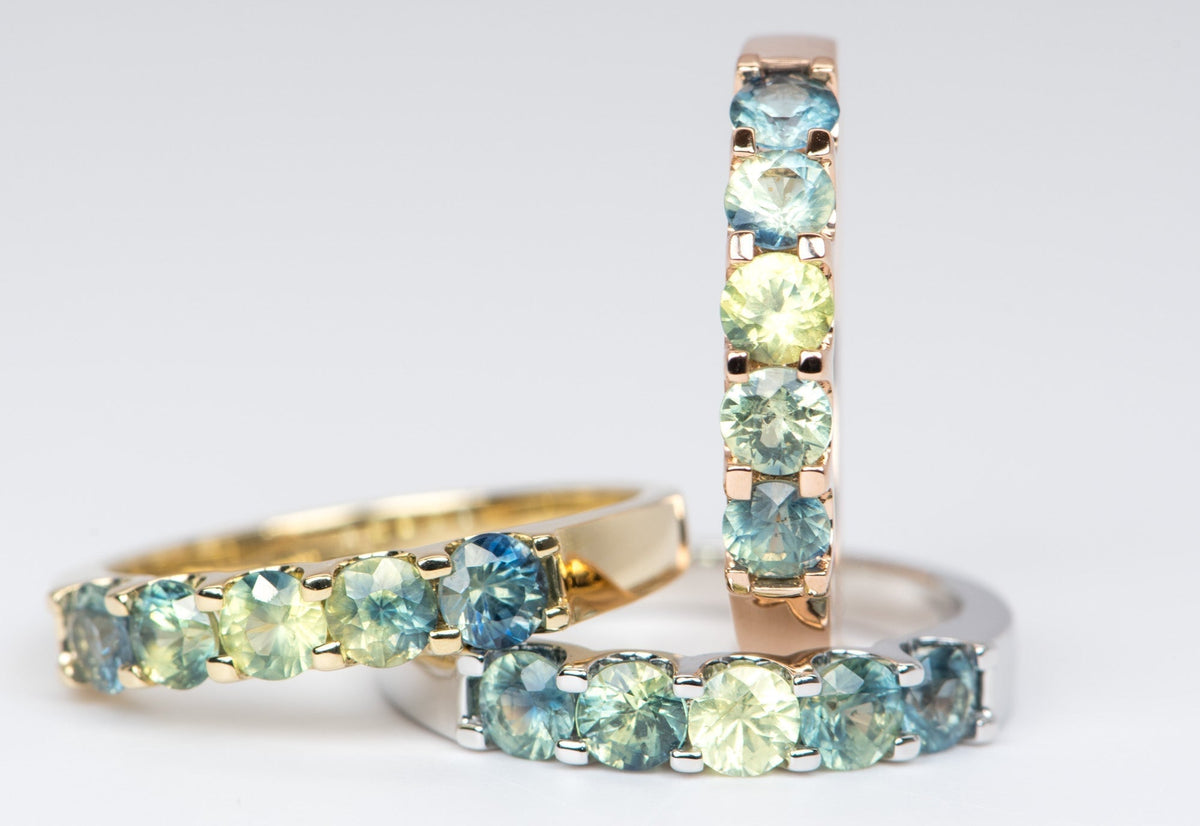 Restocked! 3.5mm Ombre Teal Sapphire 14K Gold Wedding Band AD2306 Aurora Designer