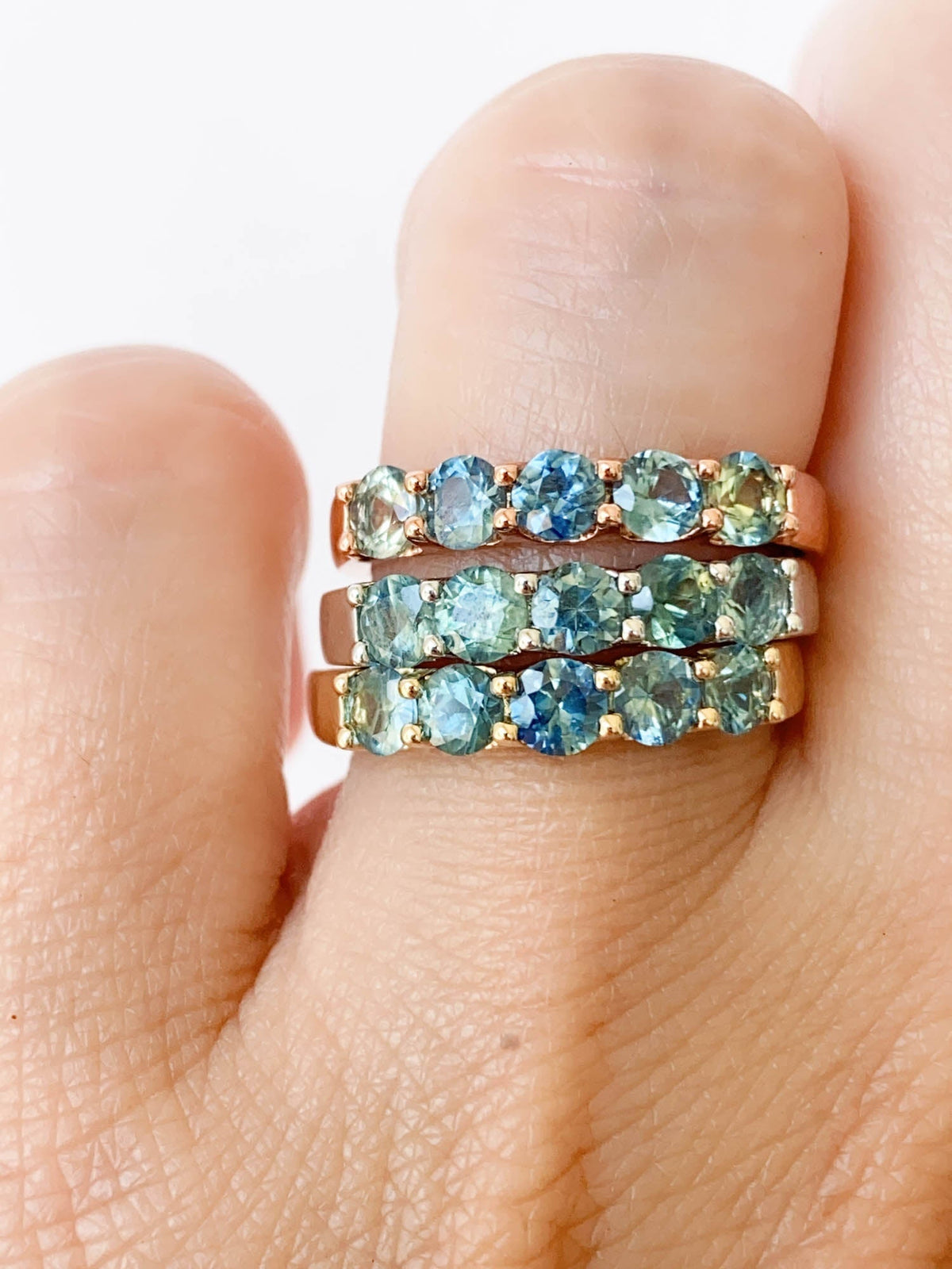 3.5mm Ombre Teal Sapphire 14K Gold Wedding Band AD2306 Aurora Designer