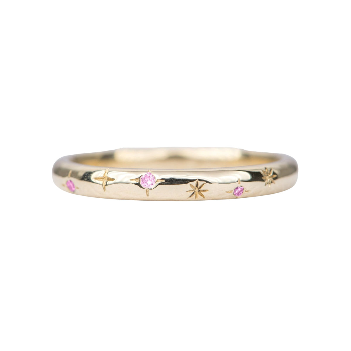 Birthstone and Stars 2mm 3mm 14K Gold Wedding Band Hand Engraved AD2316B Aurora Designer