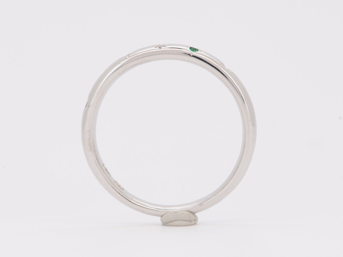 Birthstone and Stars Ring 2mm Wide 14K White Gold Wedding Band Hand Engraved Star Celestial with Emerald Pink Tourmaline and Tanzanite AD2316C Aurora Designer