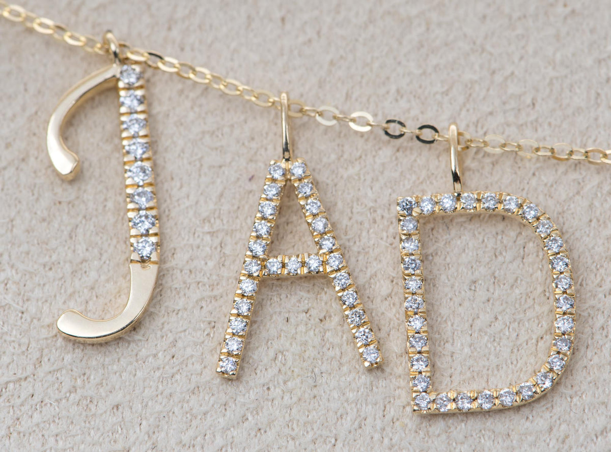 14K Gold Diamond Pave Alphabet Charm AD2351 Aurora Designer