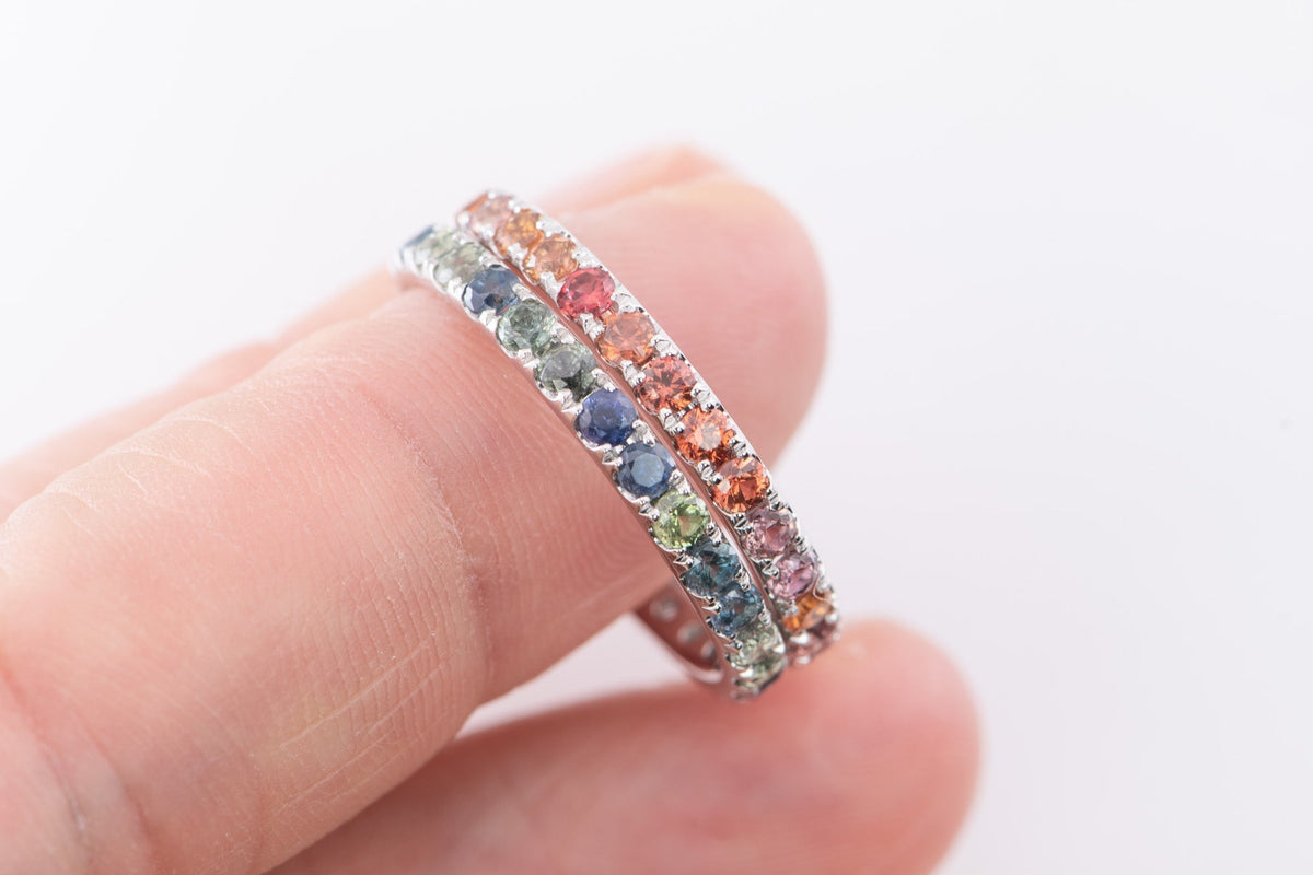 2mm Mixed Sapphire Gradient Color Full Eternity Wedding Band Platinum AD1509 Aurora Designer